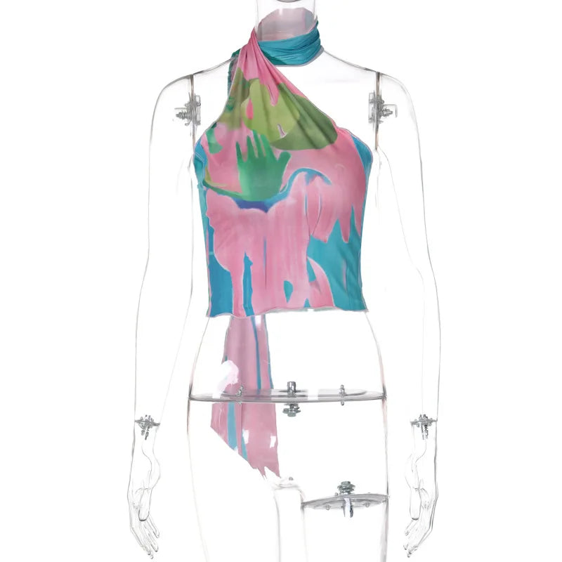 Lunivop Tie Dye Print Halter Cami Tops Y2K Streetwear 2024 New Vacation Outfits Fashion Summer Casual Women Clothing