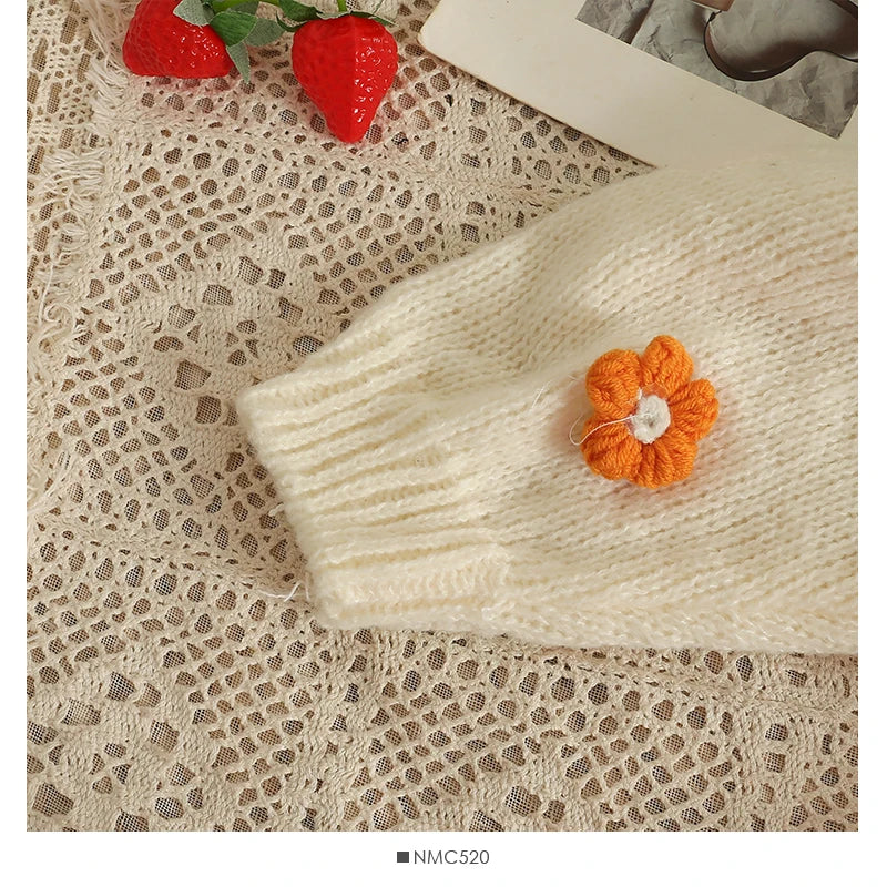 Lunivop Applique Flower Cardigan for Women Cute Floral Button-up Cropped Knitted Sweater Jacket Teen-girl Y2K Fairycore Outfit