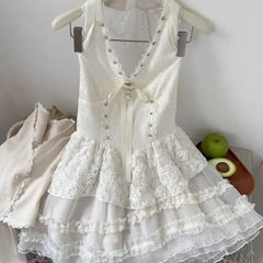 Lunivop  Elegant Lace Bow Halter Vest Dress for Women Summer Sweet Vacation Style Cake Dresses New Sleeveless Vestidos De Mujer