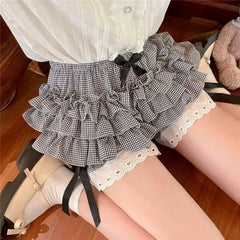 Lunivop Summer New All-match Skirt for Women Fashion Sweet Gray Plaid Skirts Y2k Grunge High Waist Ruched Cake Faldas Mujer