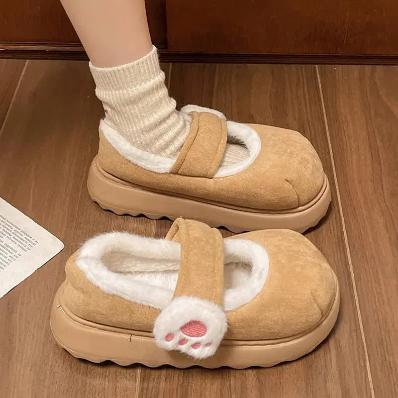 Lunivop Cute Cat Paw Cotton Snow Boots Shoes for Women New 2025 Winter Velvet Thick Sole Outdoor Shoes Warm Round Toe Lazy Casual Shoes