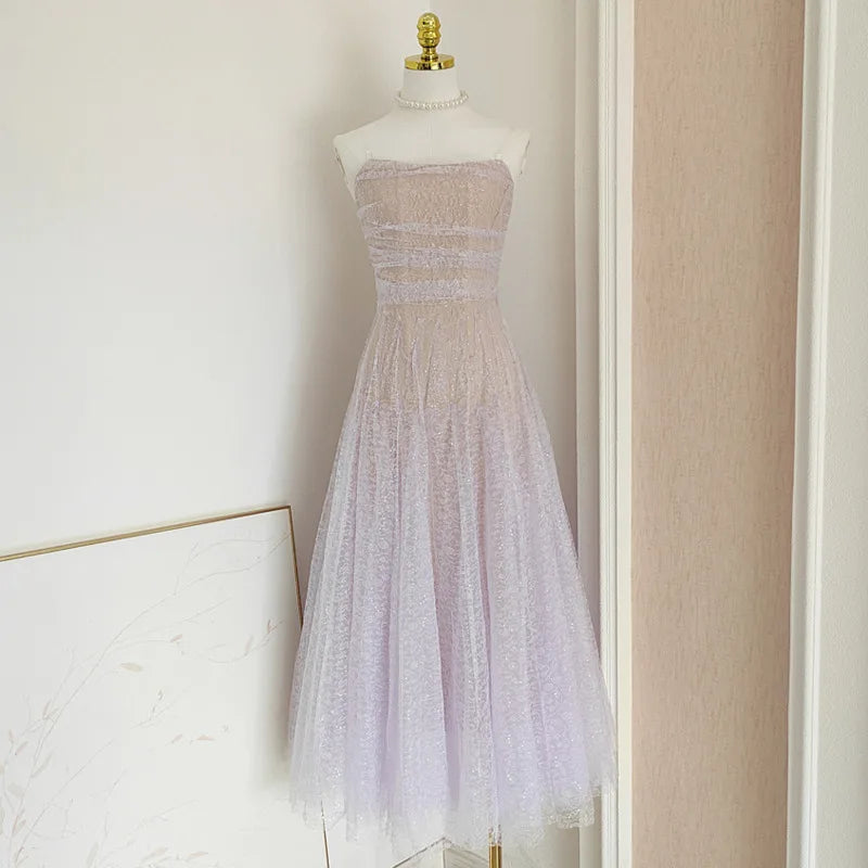 Lunivop  Fashion Women's Dress Strapless Purple Gradient Evening Party Dresses 2025 Summer New Tide