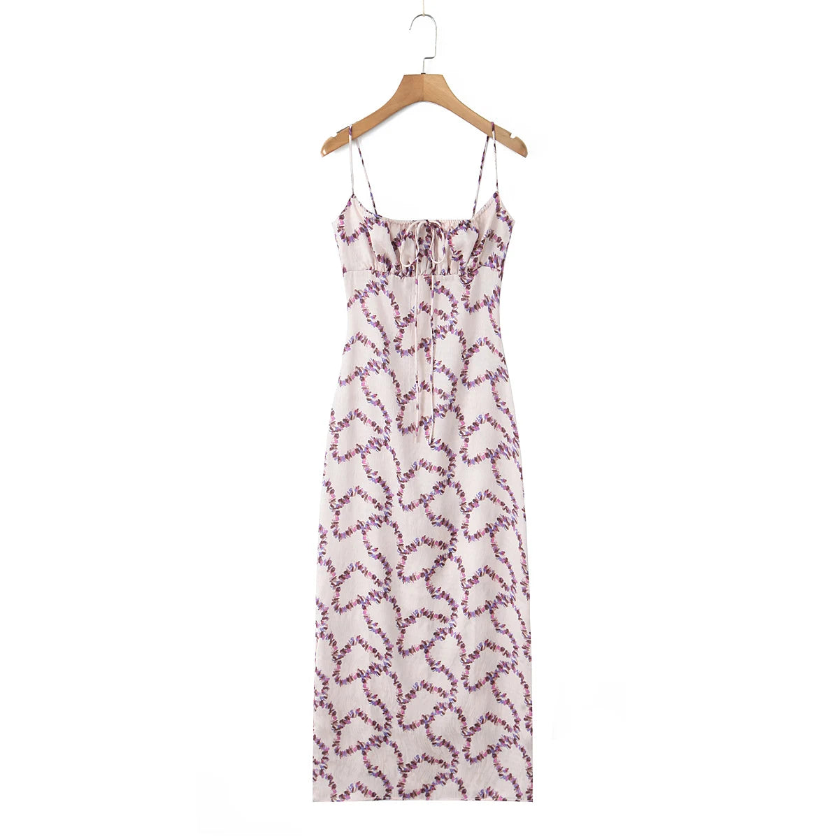 Lunivop  Sexy Light Pink Floral Print Backless Sling Dress Holiday Woman Bow Ruched Chest Midi Long Dresses Beach Holiday Robe Vestidos