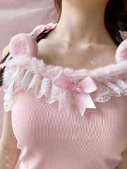 Lunivop  Pink Crop Top Women Summer Y2k Tops Lace Bows Decoration Cute Camis for Sweet Girls Lolita Style Kawaii Clothes