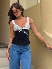 Lunivop Lace V Neck Sleeveless Lace Up Tank Top 2024 Slim Summer Y2K Streetwear Sexy Fashion Casual Clothes