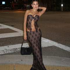 Lunivop Lace Spliced High Waist Crop Top Midi Skirt Women'S Sets Elegant 2024 Summer Evening Casual Elegant Streetwear Clothes