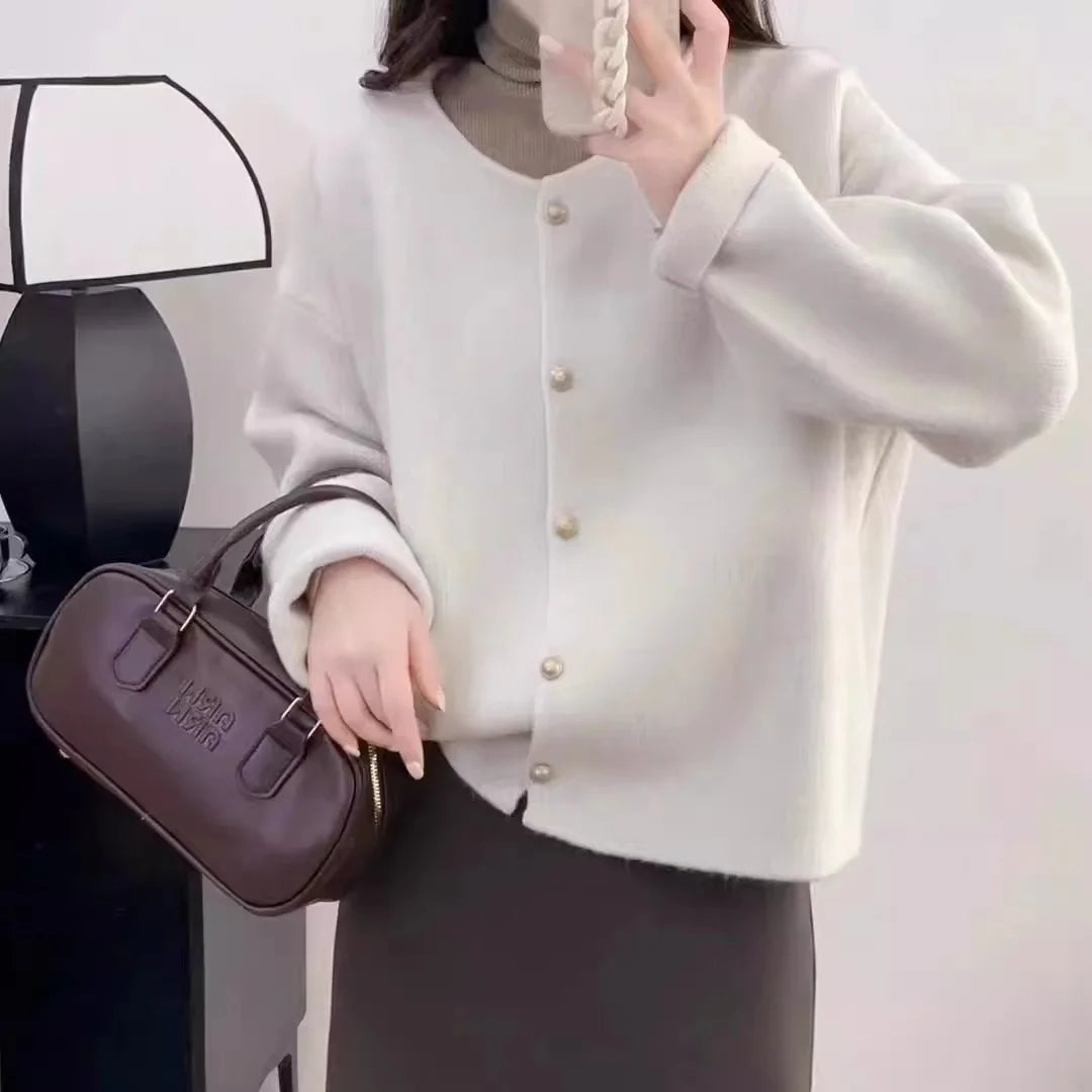 Lunivop Women Sweater Cardigan Polished Gold Button Up Soft Knitted Long Sleeve Sweater Jacket Top Fall Winter Korean Ladies Chic Outfit