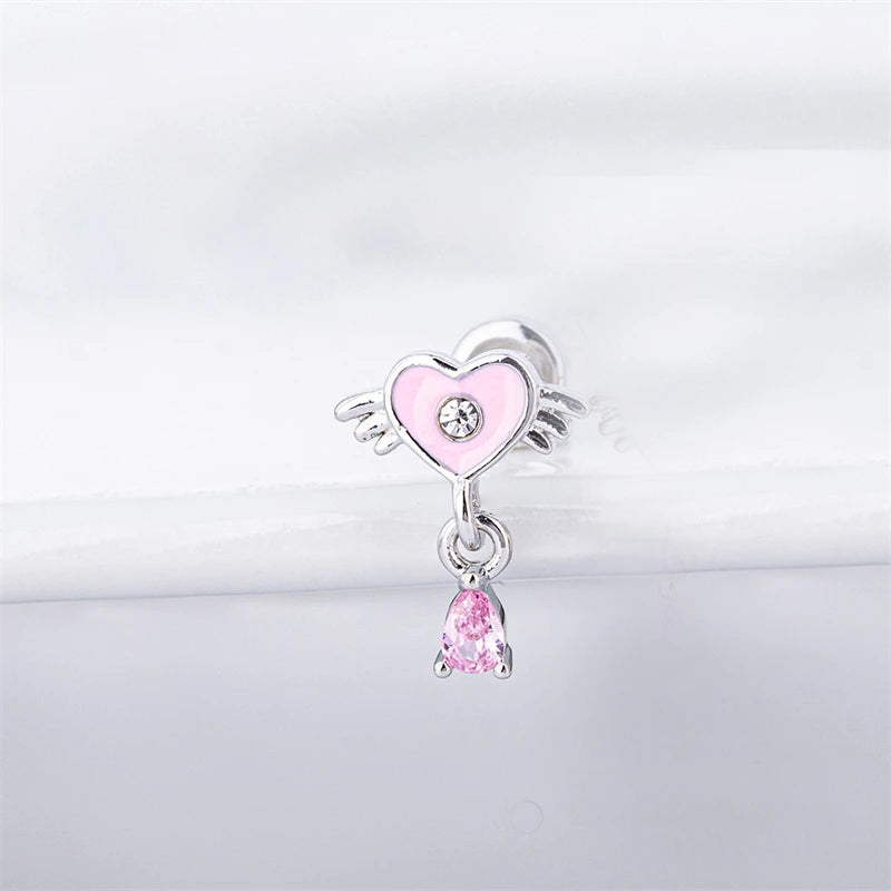 Lunivop 1PCS Pink Cute Love Heart Flower 316L Stainless Steel Ear Bone Nail for Women Allergy Prevention Earrings for Women Y2K Jewelry