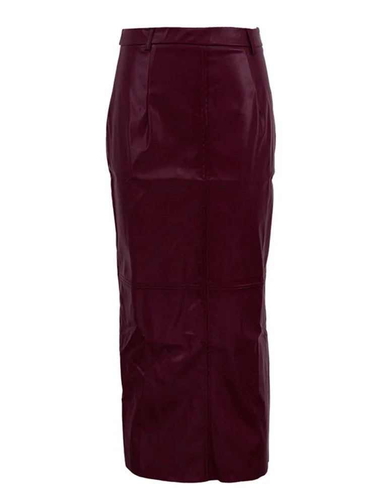 Lunivop PU Leather High Waist Maxi Skirt Female Solid Patchwork Slim Luxury Commute Streetwear Summer Y2k Long Skirt Clothes