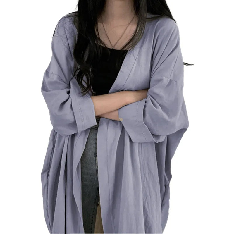 Lunivop Summer Korean Version Loose Fit Women's Long Cardigan Summer Solid Color Breathable Thin Windbreaker Sunscreen Clothing