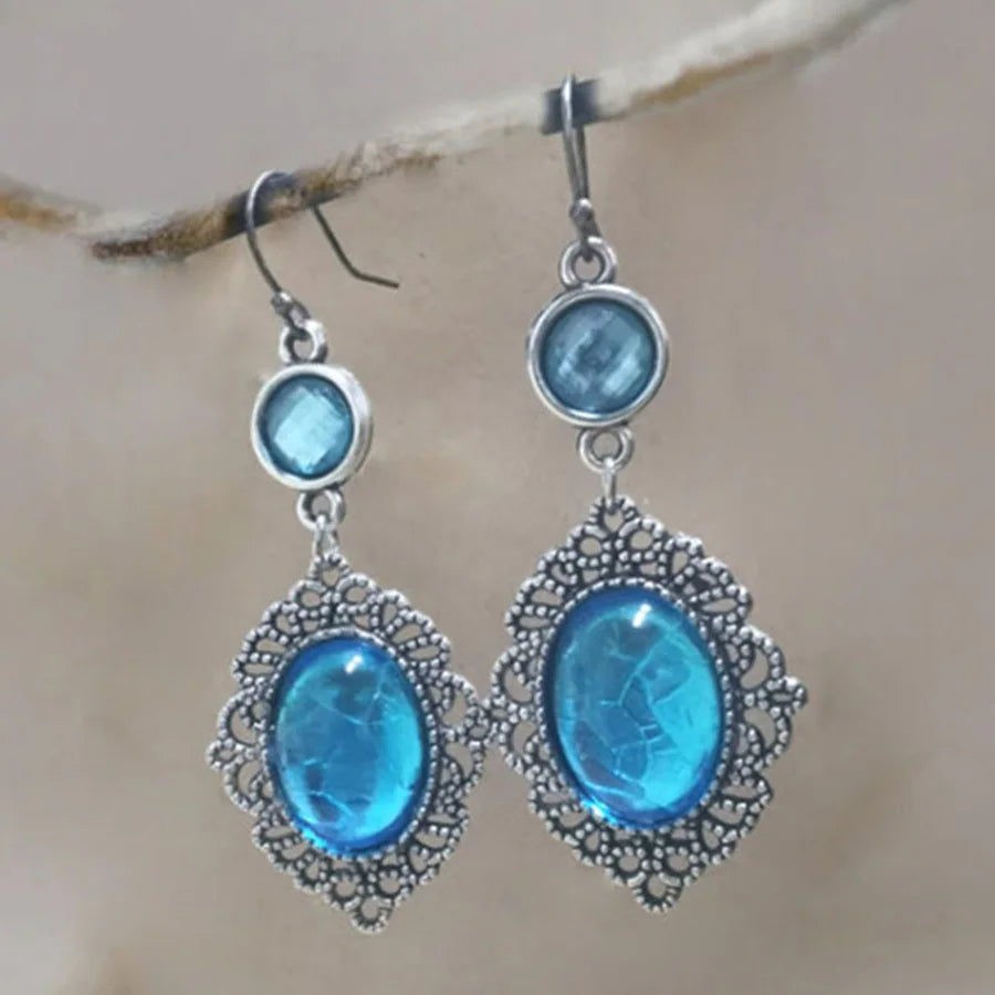 Lunivop Vintage Silver Bohemia Oval Blue Dangle Drop Earrings for Women New Fashion Boho Dangle Earrings Jewelry Gift