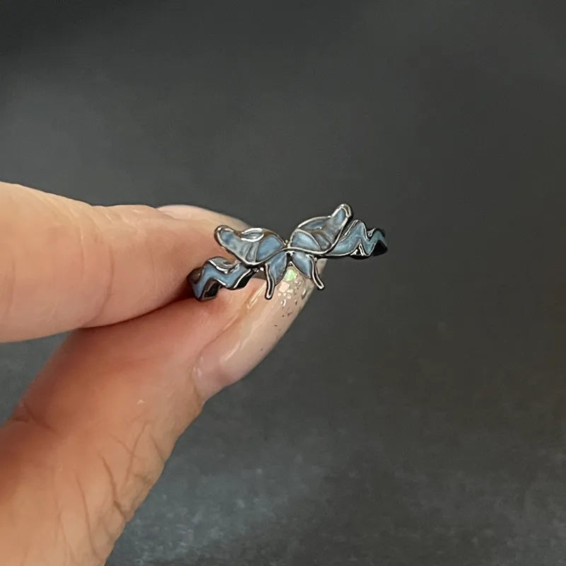 Lunivop Kpop Fashion Goth Vintage Opal Crystal Heart Star Rings Set For Women Aesthetic Y2K EMO 2000s Scenes Jewelry Grunge Accessories