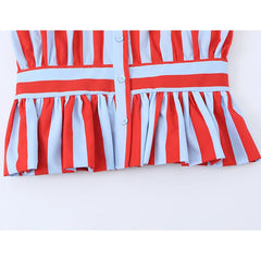 Lunivop  Bow Tie Neck Sleeveless Striped Blouse Women Ruffle Hem Shirt Summer Tops