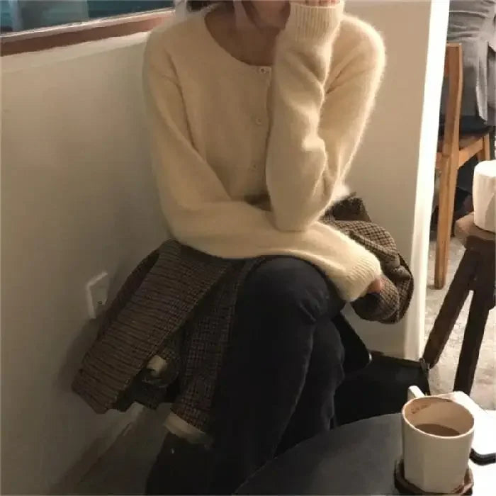 Lunivop Knitted Sweater Cardigan Loose-fit Warm Jacket Inner Wear Outer Korean Style Stylish Women's Top Core-spun Yarn