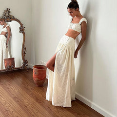 Lunivop   Y2K Lace Floral Two Piece Sets Summer Elegant Outfits Square Neck Front Breasted Crop Top Long Dress Sets Festival Club