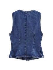 Lunivop  Women's Short Vest Autumn Fashion Blue Denim Vest Top Lady Casual Cropped Sleeveless Jacket Streetwear New Waistcoats