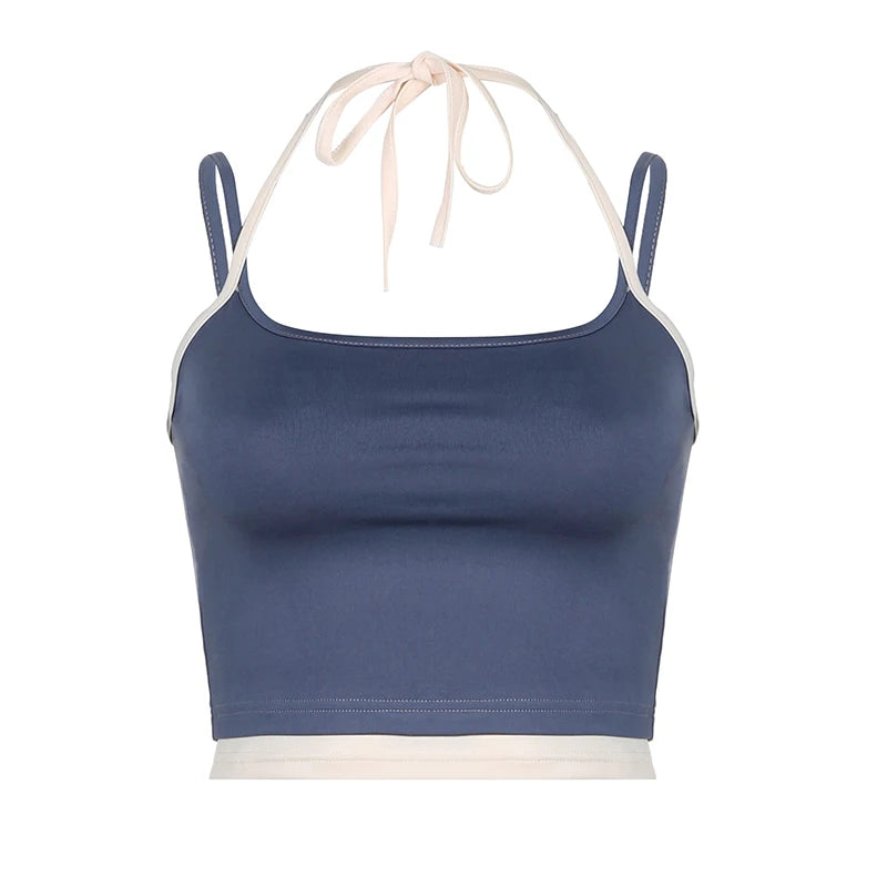 Lunivop  Vintage Patchwork Crop Top 2000s Retro Fake Two-piece Sleeveless Camisole Y2k Aesthetic Casual Tees Summer Women Clothing