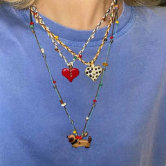 Lunivop New Colorful Dopamine Necklace Girls Colorful Sausage Dog Necklace Cute Sweater Chain Versatile Neck Chain Cute Pet Accessories