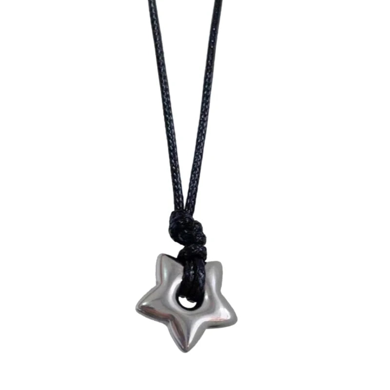 Lunivop Gothic Hollow Star Pendant Necklace Vintage Leathers Rope Fashion Jewelry for Women Men Pentagrams Charm Choker Gift