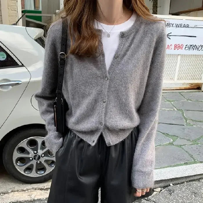 Lunivop Knitted Sweater Cardigan Loose-fit Warm Jacket Inner Wear Outer Korean Style Stylish Women's Top Core-spun Yarn