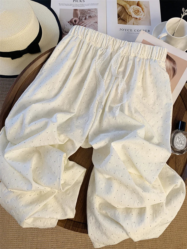 Lunivop  Chic Diamond Wide Leg Pant Elegant Women Loose High Waist Fashion Trousers Casual Korean Lace Up Female Sweet Pants Summer