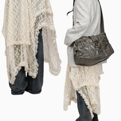 Lunivop Lace Vintage Long Skirts Irregular Holiday Y2k Skirt for Women Boho See Through High Waist Elegant Tulle Midi Skirts