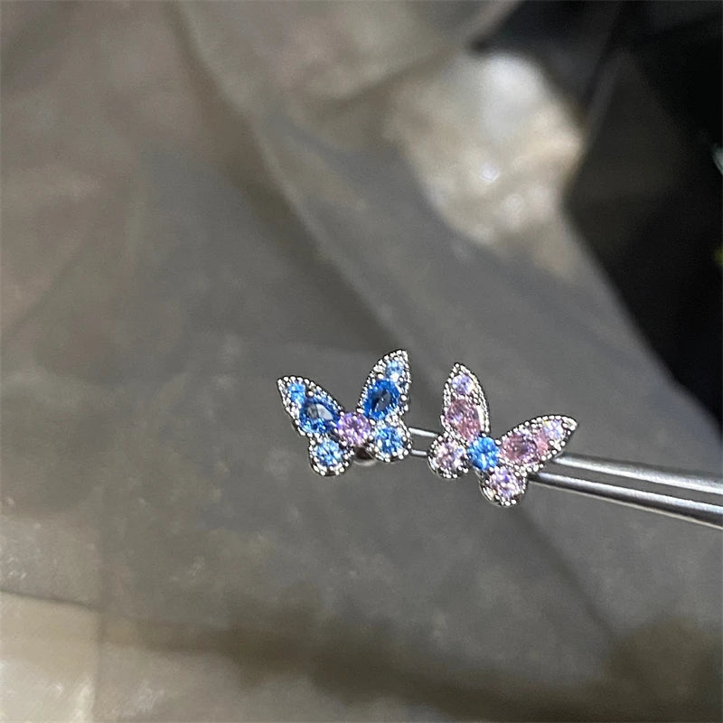 Lunivop 1PCS Delicate Blue Pink Zircon Butterfly 316L Stainless Steel Ear bone nail Y2K Hottie Cute Earring for Women Cochlea Accessorie