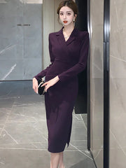 Lunivop  Black Long Sleeve Bodycon Office Lady Dress Autumn Winter Solid Patchowrk Fake Two Piece Dress Korean Elegant Women's Dress