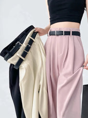 Lunivop  Chic Belt Suit Wide Leg Pant Women Loose Elegant High Waist Casual Trousers Fashion Pockets Korean Sweet Straight Pants New