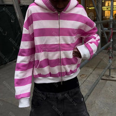 Lunivop  2000s Punk Hip Hop Rock High Street Men Hooded Stripes Pattern Print Fashion Versatile Casual Autumn Winter Coat emo Sweatshirts