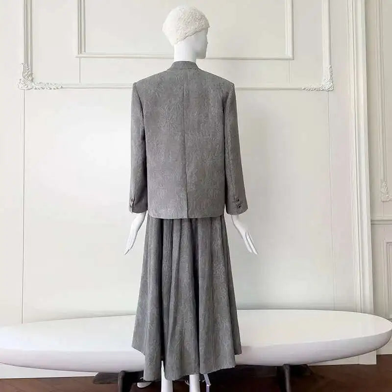 Lunivop  2025 Spring New Product Grey Vest Paired With Suit Coat Half Skirt Fashion 3-Piece Set For Women Solid Color Button