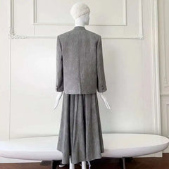 Lunivop  2025 Spring New Product Grey Vest Paired With Suit Coat Half Skirt Fashion 3-Piece Set For Women Solid Color Button