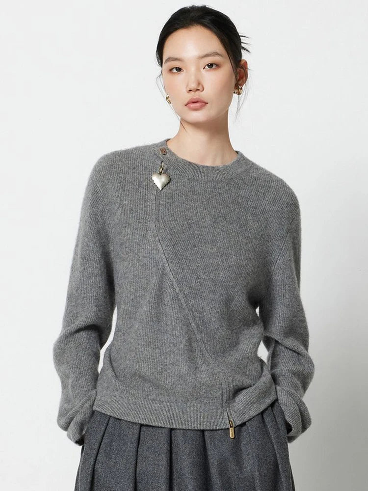 Lunivop Streetwear Gray Sweaters Women Long Sleeve Vintage O Neck Love Zipper Knitted Cardigan Casual Retro Korean Female Tops Fall