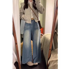 Lunivop  Light Blue Wide Leg Denim Pants Women Vintage High Waisted Loose Washed Jeans Woman Versatile Trailing Straight-Leg Trousers