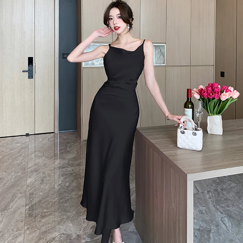Lunivop  Pink Satin Luxury Evening Dresses Summer Fashion Bodycon Chic Sling Sexy Long Dress Gown Women Elegant Dance Party Dresses