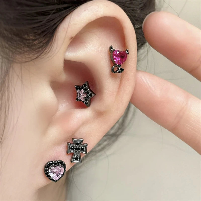 Lunivop 1PCS Four Colors Star 316L Stainless Steel Ear Bone Nail New Full of Rhinestone Shiny Earring for Women Y2K Cochlea Jewelry