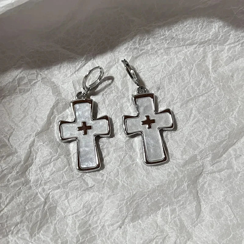 Lunivop New Gothic Aesthetic Cute Star Cross Heart Earrings Egirl Men Punk Cool Grunge Jewelry Vintage Y2K EMO 2000s Scene Accessories