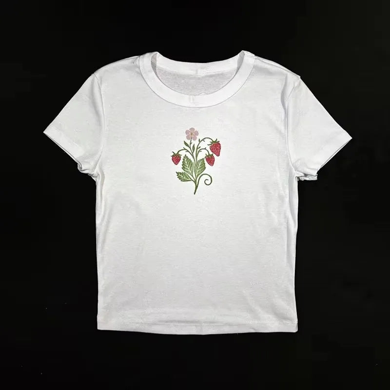 Lunivop Y2k Millennial Flower Print Short T-Shirt Baby T-Shirt Female 2000s Sexy Slim-Fit Street Style T-Shirt Top Female