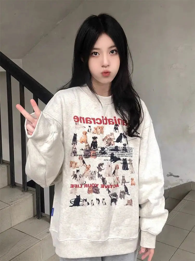 Lunivop Autumn And Winter New Millennium Wind Hoodie Cute Pattern Print Loose Type Hoodie Sweet Wind Y2k Hoodie Top