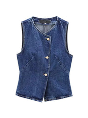 Lunivop  Women's Short Vest Autumn Fashion Blue Denim Vest Top Lady Casual Cropped Sleeveless Jacket Streetwear New Waistcoats