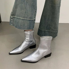 Lunivop  Pointed Toe Women Slim Ankle Boots Fashion Square Low Heel Ladies Elegant Back Zippers Short Booties Women's Footwear
