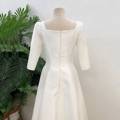 Lunivop  White A Line Formal Evening Dress Simple Wedding Dresses With Short Sleeve Elegant Floor-length Satin Bridal Dress Customized