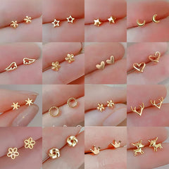 Lunivop  Needles Gold Color Simple Small Butterfly Stud Earrings for Women Hypoallergenic Daily Wear Ear Girls Pierc Gifts