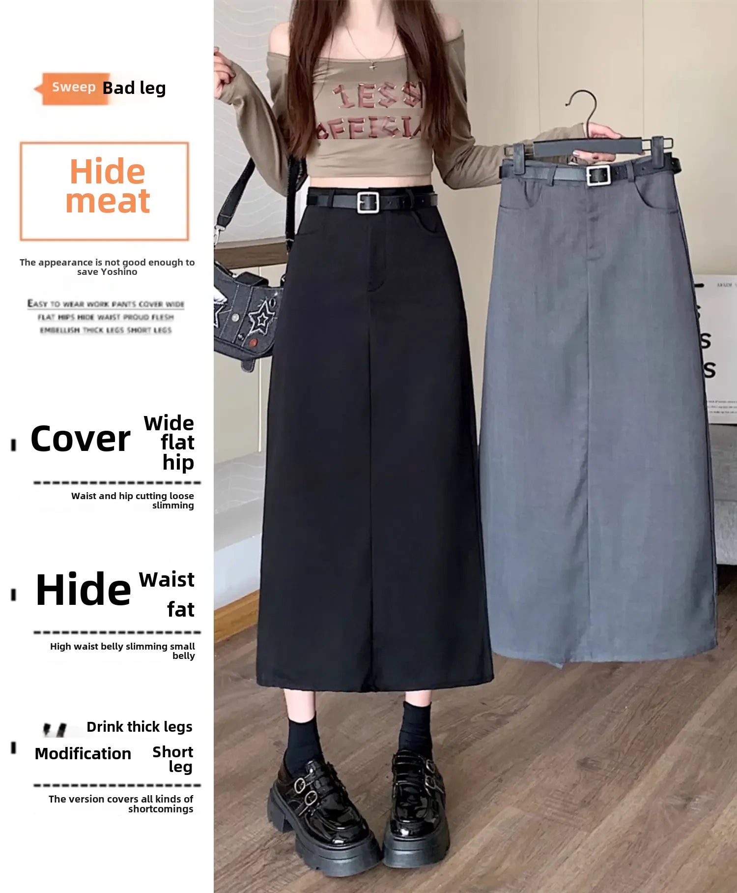Lunivop High-waisted Slimming Skirt Greysuit Women's Lightweight Casual A- line Medium-length Dress