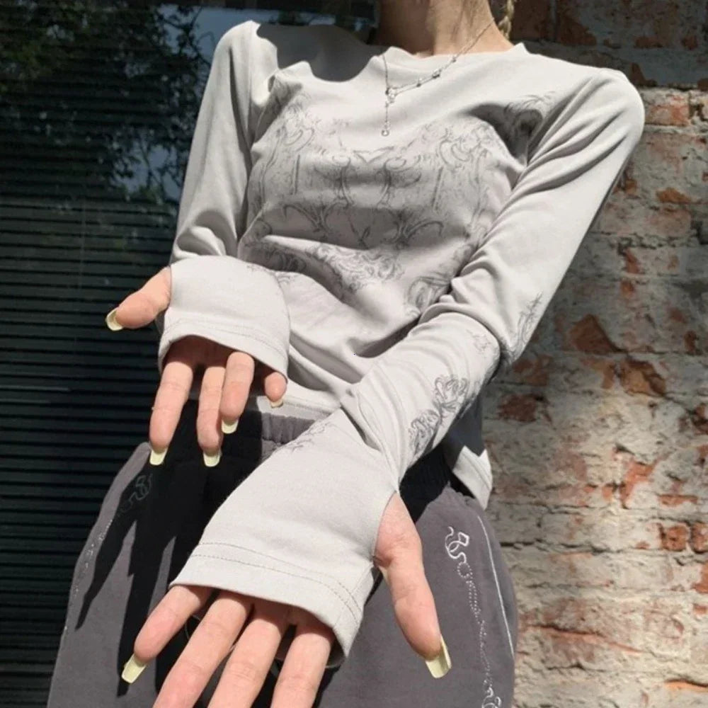Lunivop Vintage Women Clothes Y2K T-shirts Blusas O-neck Long Sleeve Print Tunic Woman Clothing Fashion Casual Crop Tops Shirts