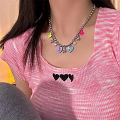 Lunivop Kpop Goth Y2K Colorful Star Heart Pendant Bead Necklace For Women Street Hip Hop Aesthetic Vintage Punk EMO Jewelry Accessories