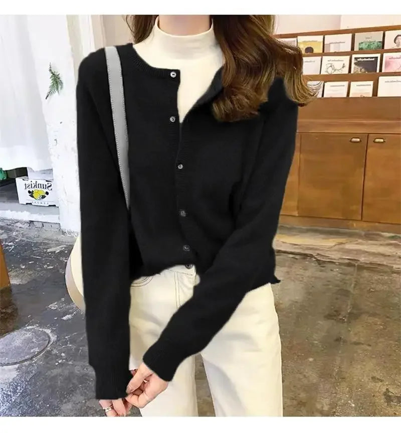 Lunivop Knitted Sweater Cardigan Loose-fit Warm Jacket Inner Wear Outer Korean Style Stylish Women's Top Core-spun Yarn