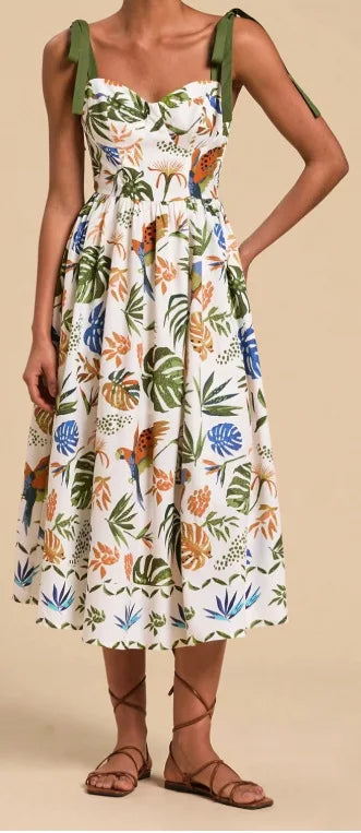 Lunivop  Summer New Fashion Printed Women Clothing Spaghetti Strap Mid Length Dress Party V-Neck A-Line Sleeveless Dress