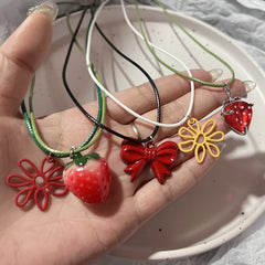 Lunivop Summer Fruit Bow Flower Pendant Necklace Leather Anti Allergy Rope Chain Cute Y2K Jewelry