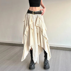 Lunivop Vintage asymmetrical Long Skirt Women Y2k Harajuku Elegant Lace Ruffle Skirt Gothic Korean Style Street Layered Skirts